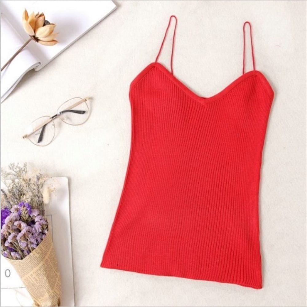 Spaghetti strap cami ribbed knit one size xs/small